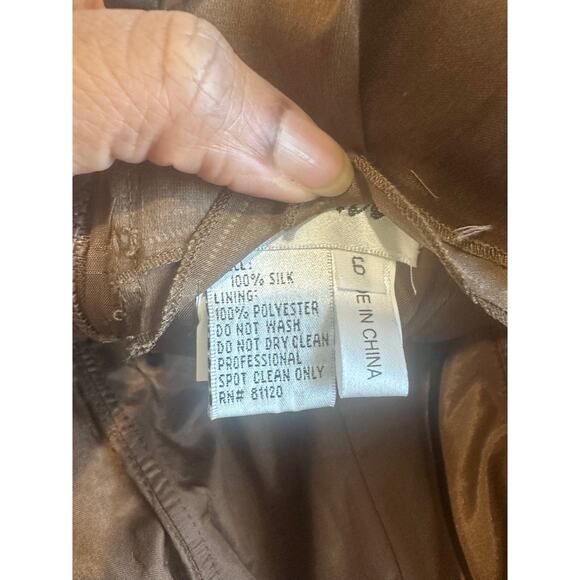 Women's Brown Silk Strapless A-Line Dress Size 6 Elegant Formal Gown Layered Hem - Picture 9 of 12
